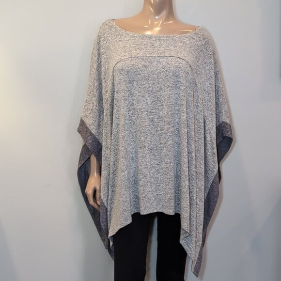 WHBM Cape Poncho Sweater Boat Neck Bordered Contrast Two Tone Heathered Knit - Picture 10 of 13